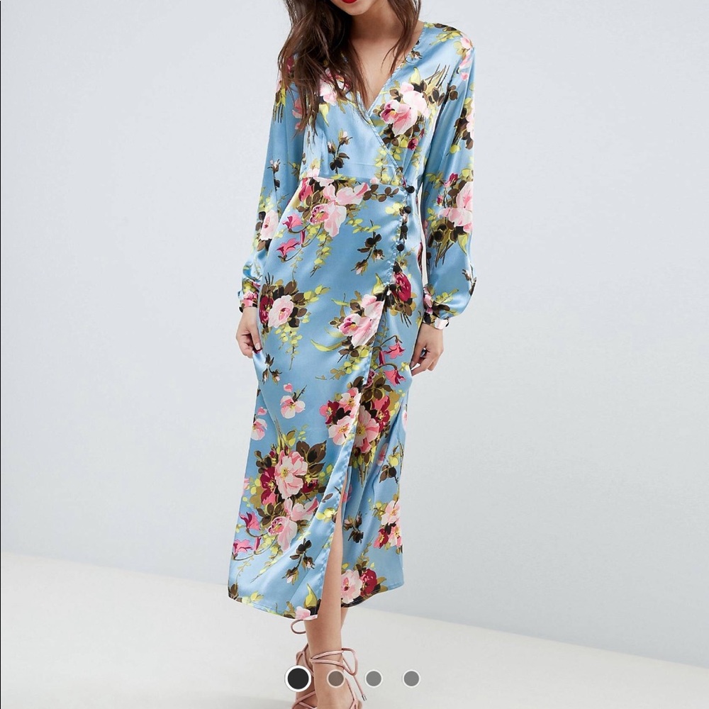 ASOS DESIGN MIDI WRAP DRESS IN BRIGHT FLORAL PRINT